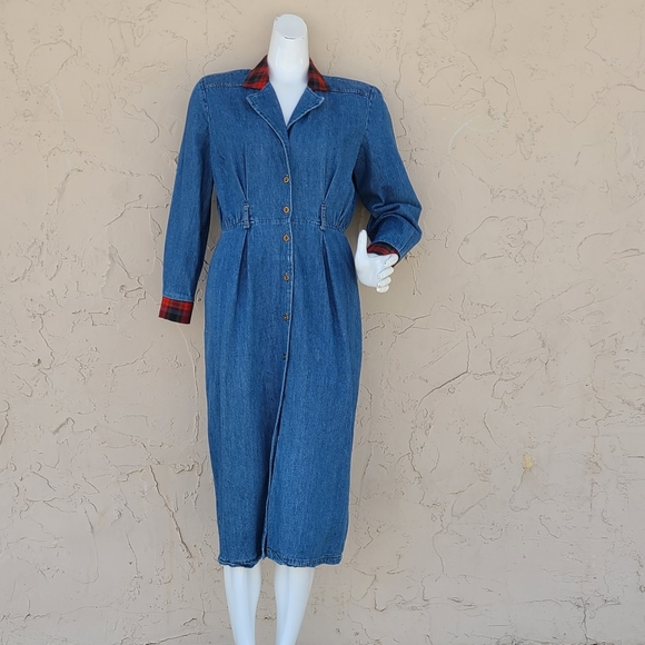 Ms. Michelle Dresses & Skirts - SOLD Vintage Plaid and Blue Jean Long Sleeve Dress